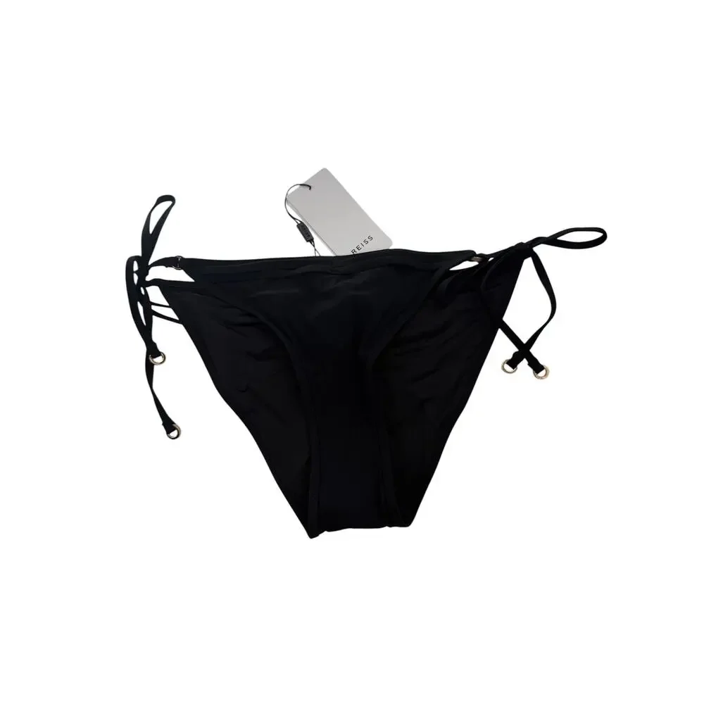 REISS Everly Triangle Bikini Top + Bottom Swimsuit Set Size 4 Black $275 NEW